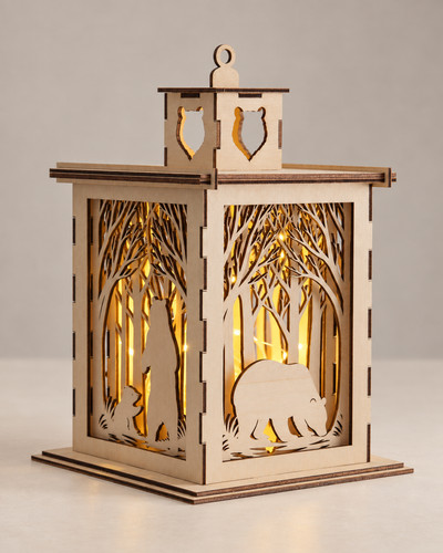 Holzlaterne mit bärenmotiven - holzlaterne,